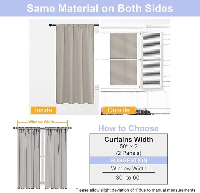 Simplebrand Ava Stone Blackout Curtains for Bedroom 63 Inch Length 2 Panels Set, Solid Thermal Insulated Privacy Living Room Window Treatment Curtains Blackout Drapes, W50 x L63 Inch