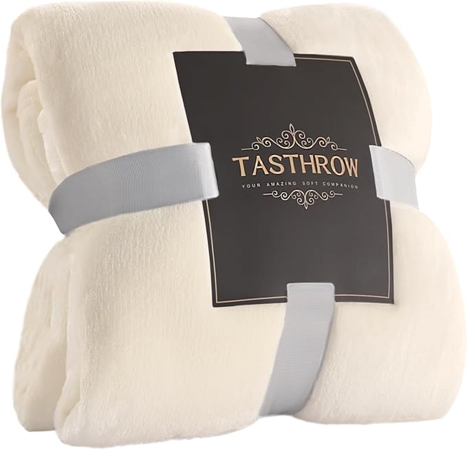 TASTHROW Large Flannel Fleece Throw Blanket, 60×80 Inch - Cozy Lightweight Thick Blanket - All Seasons Suitable for Women, Men and Kids (Cream White)