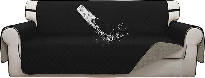 ISSUNTEX Double Protection 100% Waterproof Sofa Covers for Living Room, Couch Covers for 3 Cushion Couch Sofa, Reversible Furniture Protector Sofa Cover for Dogs (Oversized Sofa, Black/Beige)