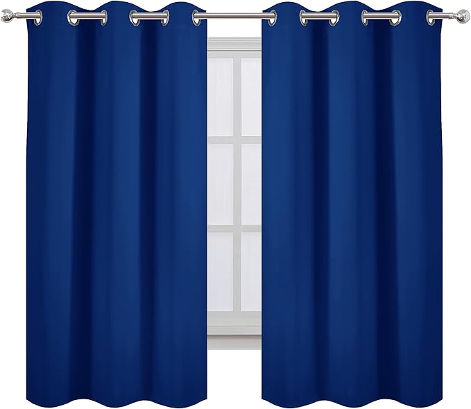 LEMOMO Blackout Curtains 38 x 63 inch/Royal Blue Curtains Set of 2 Panels/Thermal Insulated Room Darkening Bedroom Curtains