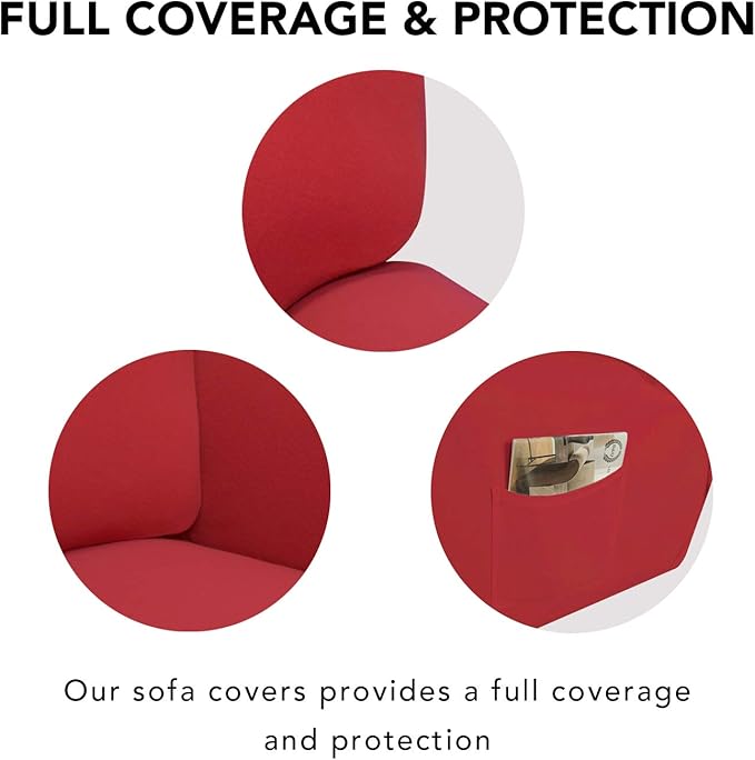 PureFit Super Stretch Chair Sofa Slipcover – Spandex Non Slip Soft Couch Sofa Cover, Washable Furniture Protector with Non Skid Foam and Elastic Bottom for Kids, Pets （Chair, Red）