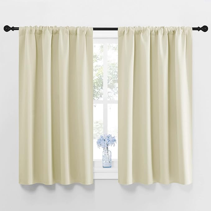 NICETOWN Blackout Curtains for Bedroom, Home Decorations Thermal Insulated Solid Rod Pocket Blackout Drapes for Cafe (Beige, One Pair, 42 x 48-inch)