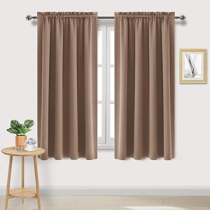 DWCN Blackout Curtains Room Darkening Thermal Insulated Bedroom Curtains Window Curtain Panels, 52 x 63 inches Long, Set of 2 Khaki Rod Pocket Drapes