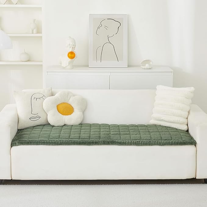 Couch Cover for Dogs Washable, Fuzzy Pet Couch Covers for 3 Cushion Sofa Pet Friendly, Non Slip Sofa Cover (Green, 27.6" x 70.9"/70 x 180cm)
