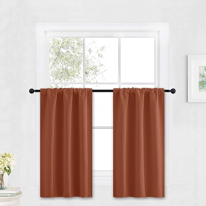 RYB HOME Blackout Cafe Curtains 30 inch Length, Short Light UV Heat Blocking Energy Saving Privacy Curtain Tiers for Basement Bathroom Kitchen Window, Width 29 by Length 30, Burnt Orange, 2 Panels