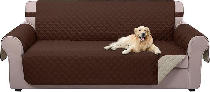 U-NICE HOME Large Sofa Cover Reversible Couch Cover for Dogs with Elastic Straps Water Resistant Furniture Protector for Pets Couch Cover for 4 Cushion Couch (Oversized Sofa, Brown/Beige)