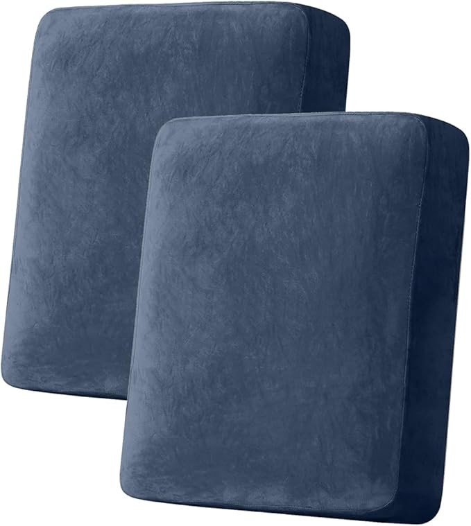 Couch Cover Stretch Velvet Sofa Cushion Cover 2-Piece - Elastic Washable Slipcover for Seat or Backrest, Couch Seat Covers for Sofas (Berlin Blue)