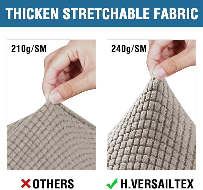 H.VERSAILTEX 4 Piece Stretch Sofa Covers for 3 Cushion Couch Covers for Living Room Furniture Slipcovers (Base Cover Plus 3 Seat Cushion Covers) Thicker Jacquard Fabric (Large Sofa, Taupe)