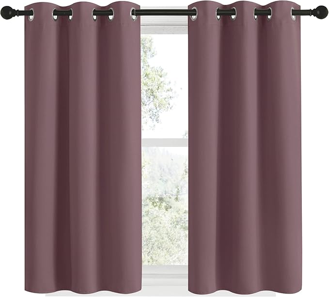 NICETOWN Dry Rose Blackout Shack Curtains Noise Reducing, Thermal Insulated and Privacy Room Darkening Drape Panels for Boy's Guest Room Door Small Short Window (2 Panels, W34 x L48 -Inch)