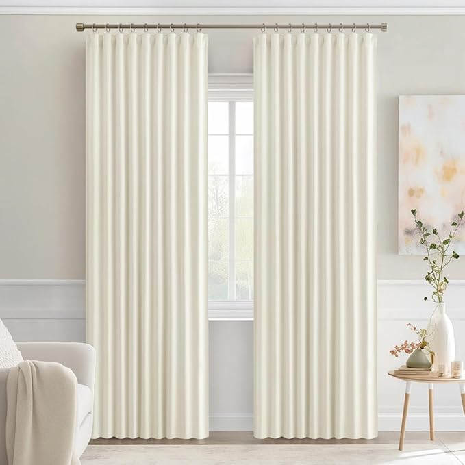 MIULEE Cream Back Tab Blackout Curtains 90 Inches Long 2 Panels Set for Living Room Bedroom Privacy, Rod Pocket/Pinch Pleat Thermal Insulated Room Darkening Pleated Light Blocking Drapes