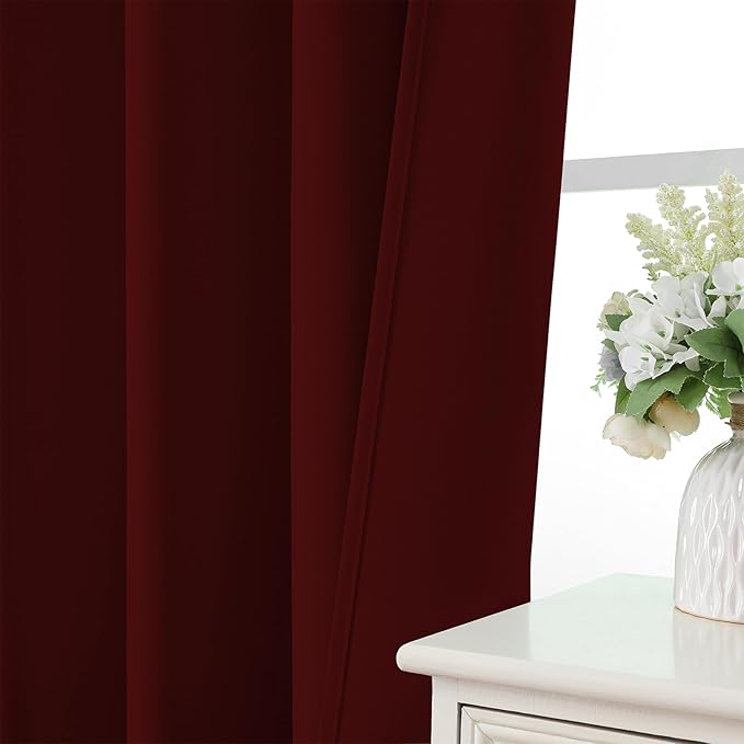 CUCRAF Burgundy Red Blackout Curtains 45 inch Length 2 Panels Set, Rod Pocket Room Darkening Drapes for Bedroom Living Room, Insulated Thermal Light Blocking Window Curtain (W52 x L45 Inch)