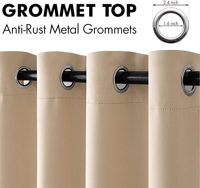 MIULEE Blackout Curtains for Bedroom Living Room Thermal Insulated Room Darkening Grommet Top Solid Light Blocking Drapery Set of 2 Window Panels 52 x 72 Inches Beige