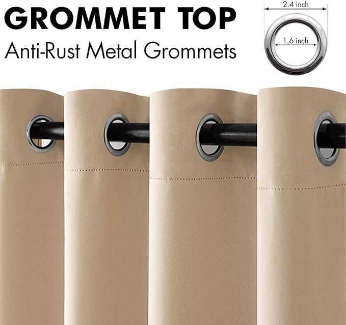 MIULEE Room Darkening Extra Long Curtains Thermal Insulated Drapes Solid Window Treatment Set Grommet Top Light Blocking Blackout Curtain for Living Room/Bedroom 2 Panels 52 x 120 inch Beige