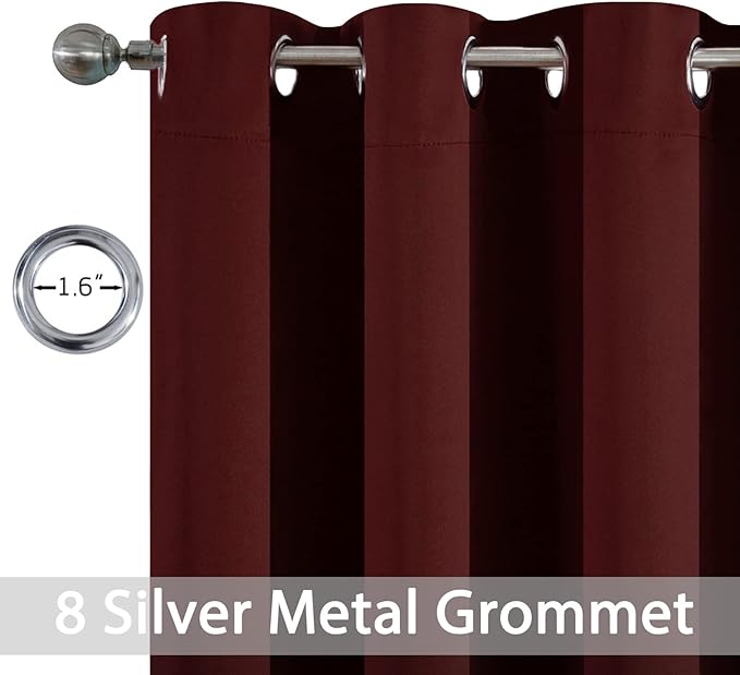Yakamok 36 Inch Blackout Curtains for Kitchen, Grommet Sunlight Block Energy Saving Window Drapes for Bedroom Bathroom, Burgundy Red, 52Wx36L, 2 Panels
