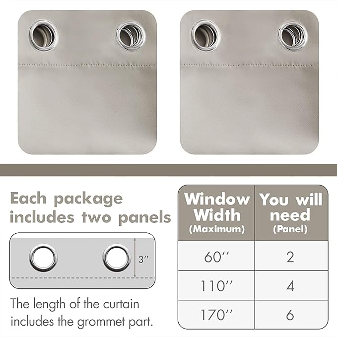MIULEE Room Darkening Curtains Thermal Insulated Drapes Solid Window Treatment Set Grommet Top Light Blocking Blackout Curtain for Living Room/Bedroom 2 Panels 52 x 84 inch Length Stone