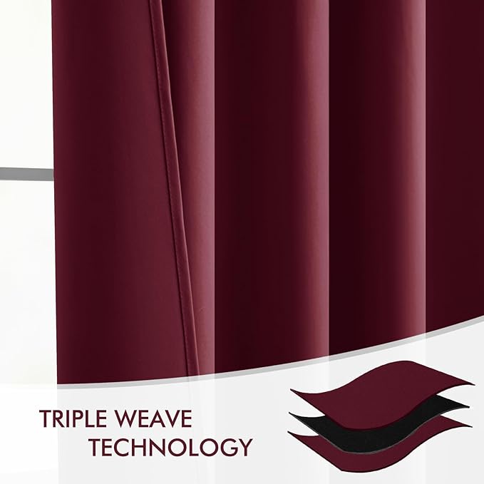 MIULEE Christmas Wine Red Back Tab Blackout Curtains 108 Inch Long 2 Panels Set for Bedroom, Rod Pocket/Pinch Pleat Extra Long Thermal Insulated Living Room Darkening Pleated Light Blocking Drapes