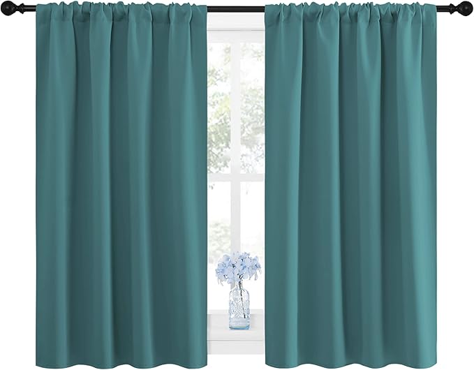 NICETOWN Window Curtains Blackout Drapes - Thermal Insulated Solid Rod Pocket Blackout Curtains/Draperies for Living Room (Sea Teal, One Pair, 42 by 45-Inch)