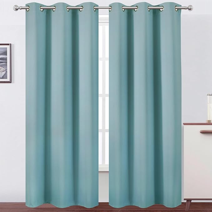 LEMOMO Stone Blue Thermal Blackout Curtains/38 x 84 Inch/Set of 2 Panels Room Darkening Curtains for Bedroom