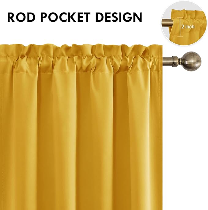 DWCN Blackout Curtains Room Darkening Thermal Insulated Bedroom Curtains Window Curtain Panels, 52 x 84 inches Long, Set of 2 Yellow Rod Pocket Drapes