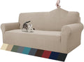 ZNSAYOTX 1 Piece Jacquard Couch Covers for 3 Cushion Couch Living Room High Stretch Sofa Cover Pets Dogs Friendly Anti Slip Thickened Slipcovers Furniture Protector (Sofa, Khaki)