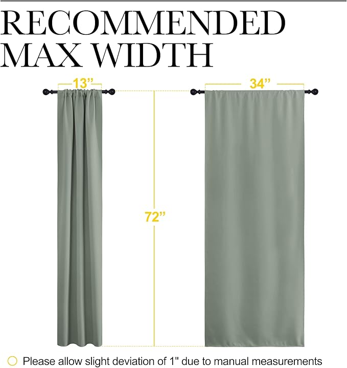 NICETOWN Window Curtains Blackout Drapes - Thermal Insulated Solid Rod Pocket Blackout Curtains/Draperies for Living Room (Greyish Green, One Pair, 34 by 72-Inch)