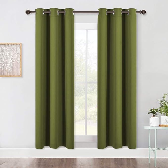 NICETOWN Blackout Window Curtains 70" L, 2 Panels, 34 inch, Olive Green, Grommet Top Room Darkening Thermal Insulated Vertical Window Drapes Modern for Flat/Apartment