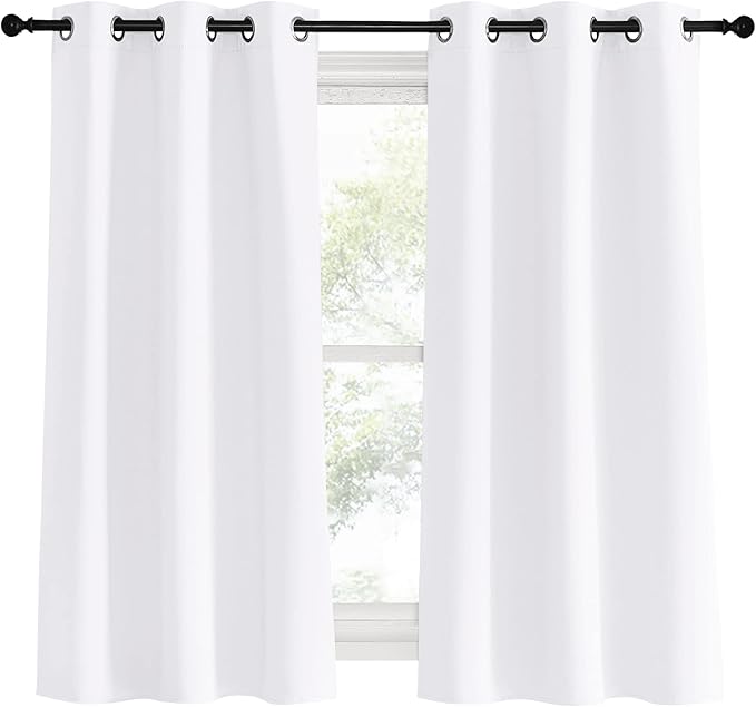 NICETOWN White Curtains for Living Room, Set of 2, W34 x L60, Thermal Insulated Window Treatment 50% Light Blocking Solid Grommet Top for Bedroom/Girl's, Adult Room
