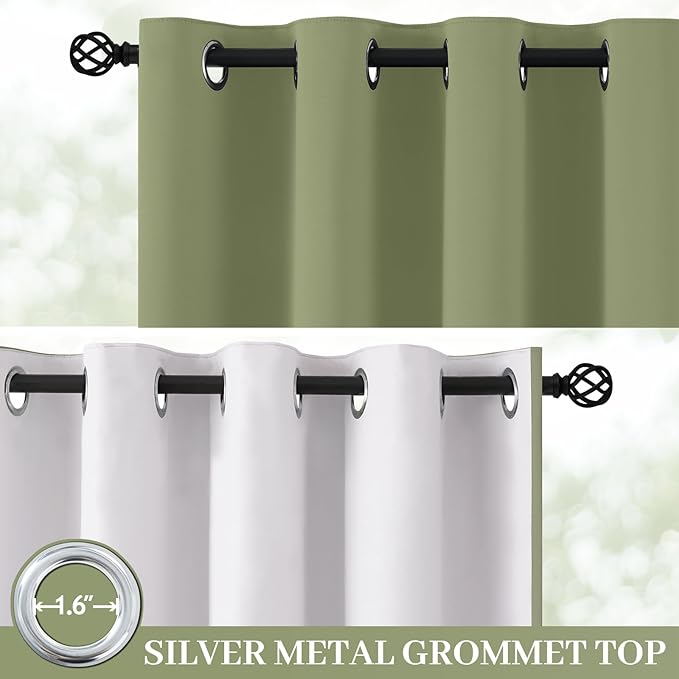 Yakamok 100% Blackout Curtain Panels 84 inches Cold and Light Blocking Drapes for Nursery, 2 Thick Layers Thermal Insulated Draperies (2 Pieces, 50 Wide Each Panel, Sage Front with White Backing)