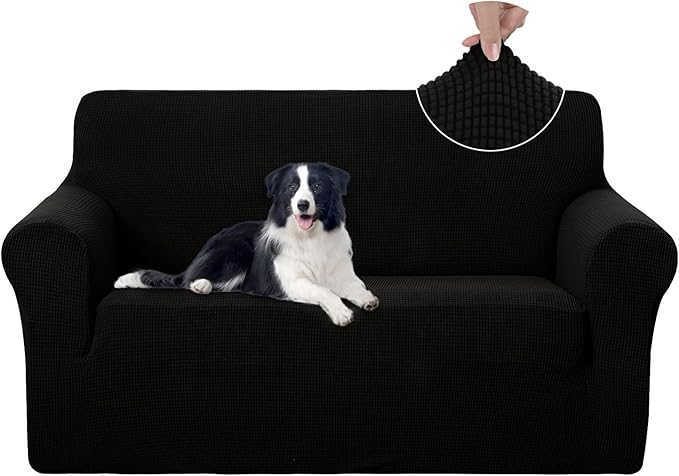 U-NICE HOME Loveseat Cover Stretch Couch Cover Sofa Cover Sofa Slipcover Furniture Protector for 2 Cushion Couch Sofa Pet Friendly(Loveseat, Black)