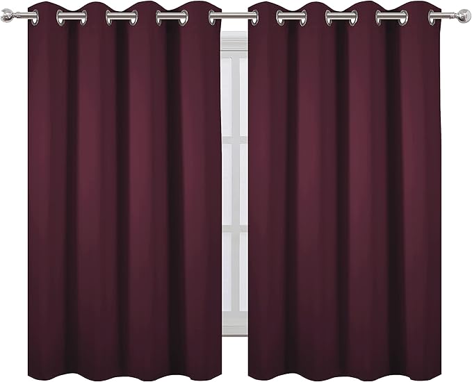 LEMOMO Burgundy Red Thermal Blackout Curtains/52 x 54 Inch/Set of 2 Panels Room Darkening Curtains for Bedroom