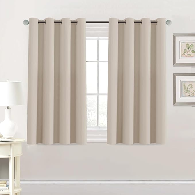 H.VERSAILTEX Blackout Curtain for Living Room Small Window Kitchen Blackout Curtains 45 inch Length Energy Saving Solid Grommet Blackout Drape, One Panel, Fog, 52" W x 45" L