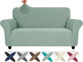 ZNSAYOTX Super Stretch Loveseat Covers (57"-70"), New Striped Love Seat Slipcover, Dogs Pet Friendly Anti-Slip Couch Protector Spandex Durable 2 Seater Fabric Sofa Cover (Pea Green, Loveseat)