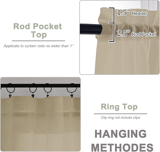 OWENIE Sheer Curtains 84 Inches Long 2 Panels Set, Sheer Taupe Curtains for Living Room Bedroom 59 Inch Extra Wide, Modern Voile Filmy Rod Pocket Drapes, 2 Pcs, Each 59 W x 84L, Taupe