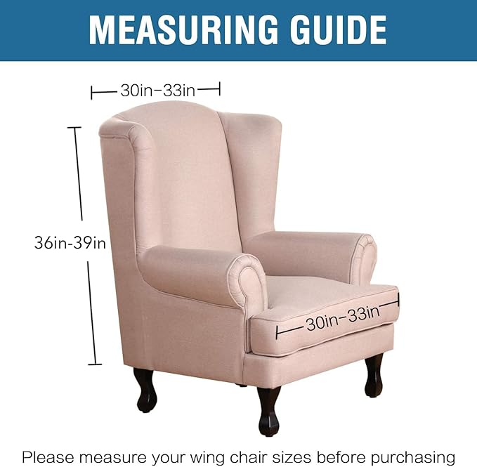 H.VERSAILTEX Wingback Chair Covers Velvet Plush Wing Chair Slipcover 1 Piece High Stretch Wing Back Chair Slipcovers Sofa Cover Furniture Cover with Elastic Bottom, Stone Blue