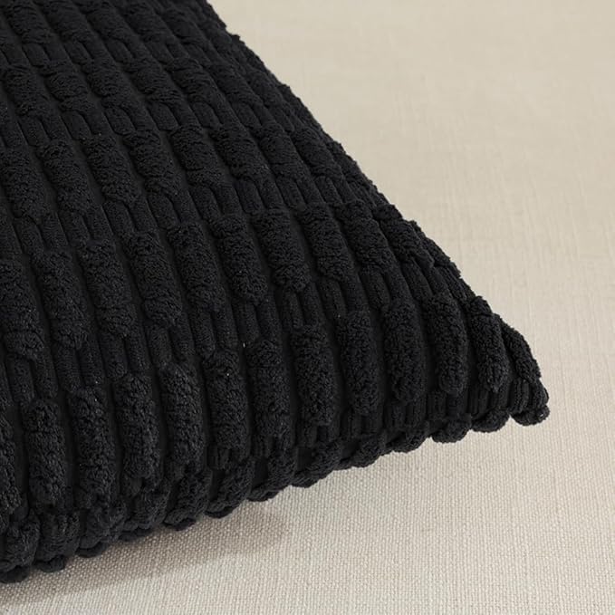 Fancy Homi 4 Packs Boho Black Decorative Throw Pillow Covers 22x22 Inch for Living Room Couch Bed Sofa, Rustic Modern Farmhouse Home Decor, Soft Plush Corduroy Cute Square Cushion Case 55x55 cm