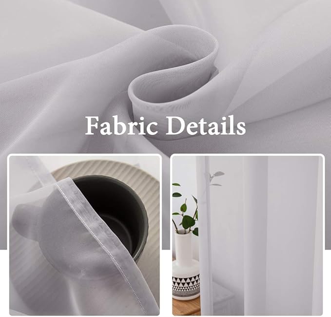 MIULEE 2 Panels Solid Color Sheer Window Curtains Elegant Window Voile Panels/Drapes/Treatment for Bedroom Living Room (54X108 Inches Light Grey)