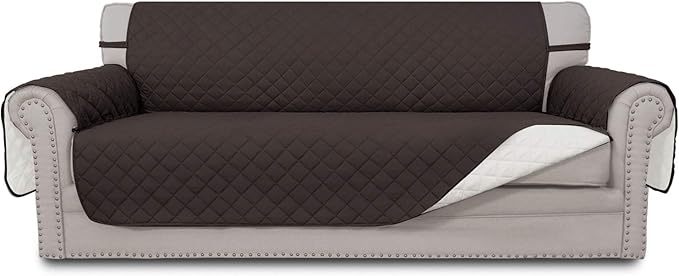 Easy-Going Reversible Oversized Couch Cover for 3 Cushion Couch Sofa Cover for Dogs Water Resistant Furniture Protector Cover with Foam Sticks for Pet (Oversized Sofa, Chocolate/Ivory)