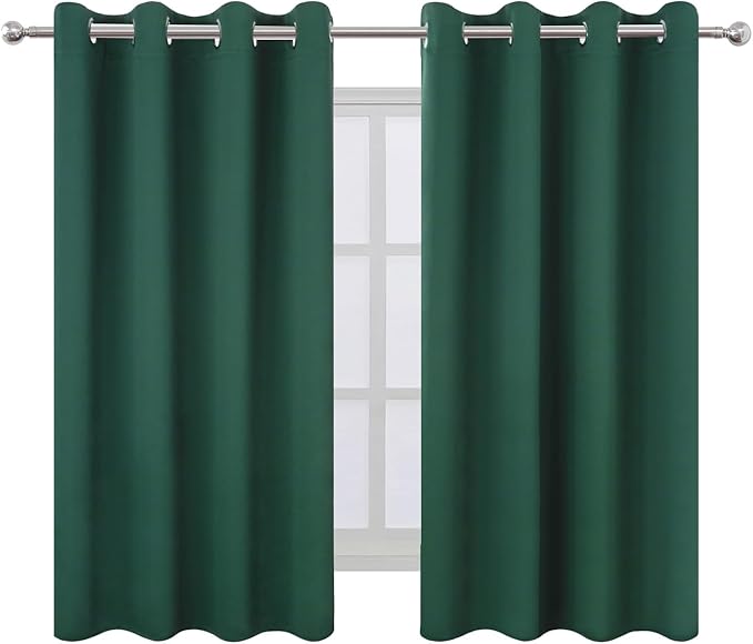 LEMOMO Blackout Curtains 66 x 54 Inch Long Dark Green Curtains Set of 2 Panels Room Darkening Curtains for Bedroom and Living Room