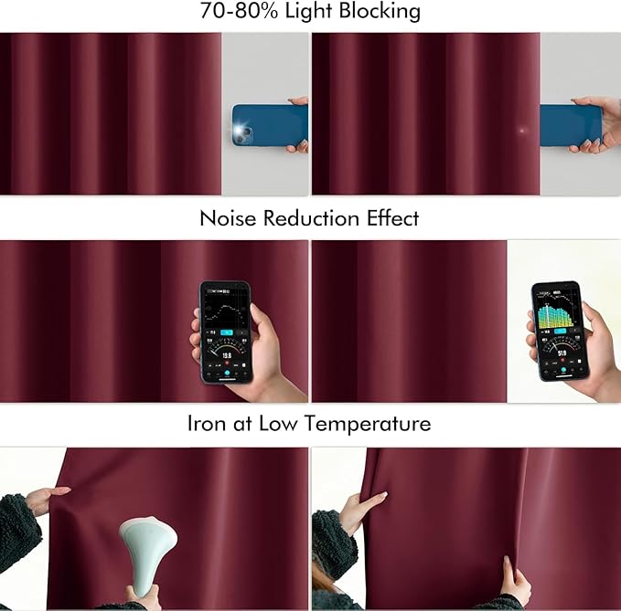 MIULEE Christmas Wine Red Back Tab Blackout Curtains 84 Inch Length 2 Panels Set for Living Room Bedroom Privacy, Rod Pocket/Pinch Pleat Thermal Insulated Room Darkening Pleated Light Blocking Drapes
