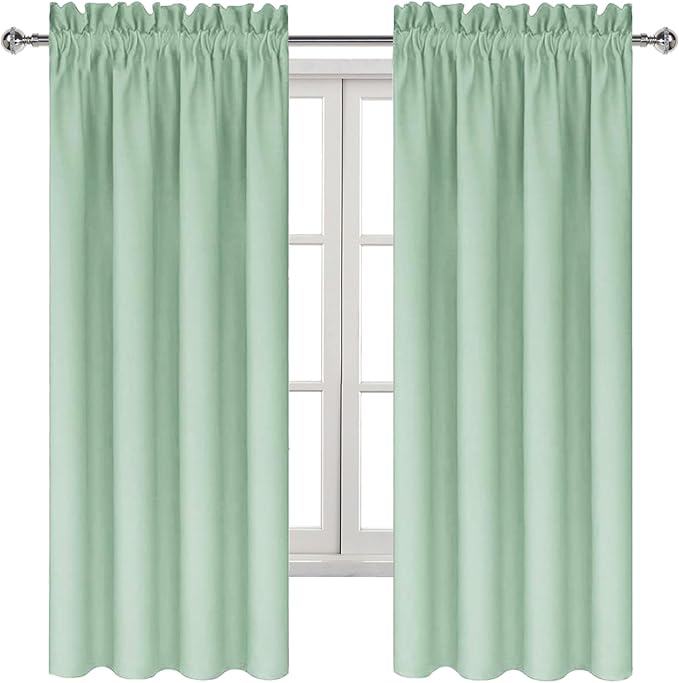 DWCN Blackout Curtains Room Darkening Thermal Insulated Bedroom Curtains Window Curtain Panels, 42 x 63 inches Long, Set of 2 Light Green Rod Pocket Drapes