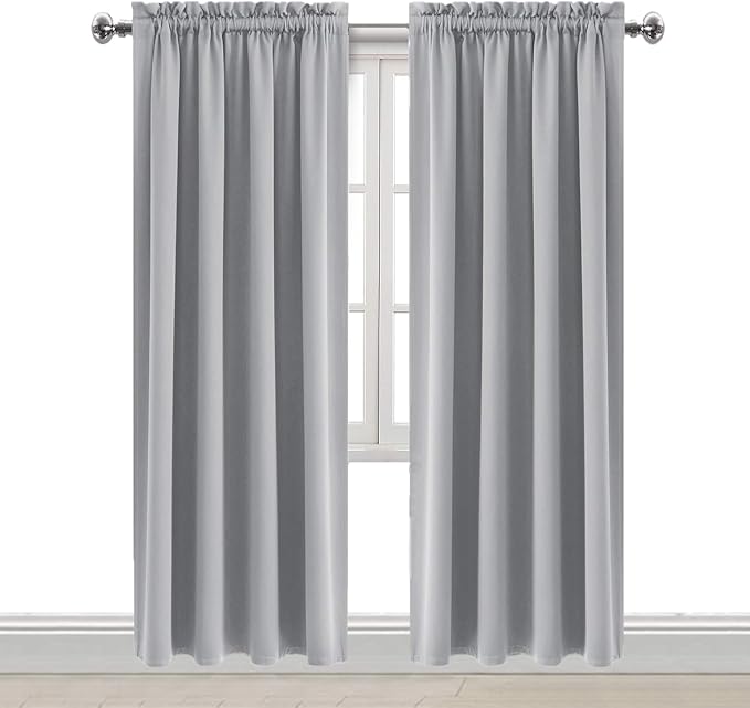 DWCN Blackout Curtains Room Darkening Thermal Insulated Bedroom Curtains Window Curtain Panels, 38 x 84 inches Long, Set of 2 Silver Grey Rod Pocket Drapes