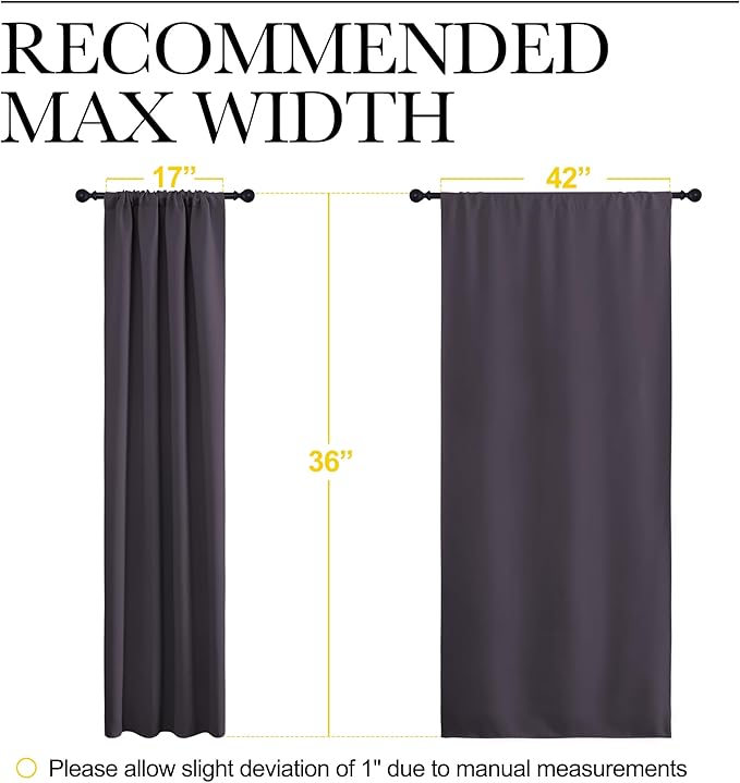 NICETOWN RV Blackout Curtains for Camper Windows, Greyish Purple, 42" x 36", Set of 2, Kitchen Curtains, Short Blackout Drapes, Thermal Insulated Rod Pocket Window Treatment Draperies for Nursery