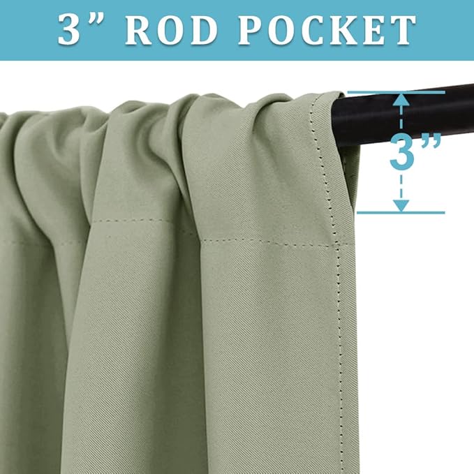 RYB HOME Blackout Curtains for Bedroom Living Room 63 inches Long, Thermal Insulated Privacy Rod Pocket Drapes for Nursery Office Home Theater, Width 34 by Length 63, Sage Green, 2 Panels