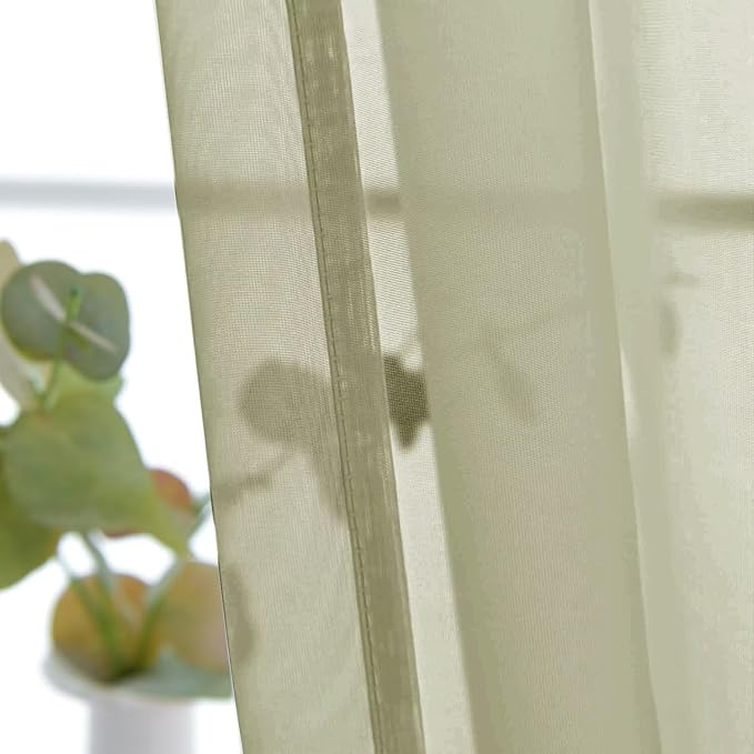 SpaceDresser Basic Rod Pocket Sheer Voile Window Curtain Panels Sage Green 1 Pair 2 Panels 26 Width 24 Inch Long for Kitchen Bedroom Children Living Room Yard（Sage Green，26Wx 24L）