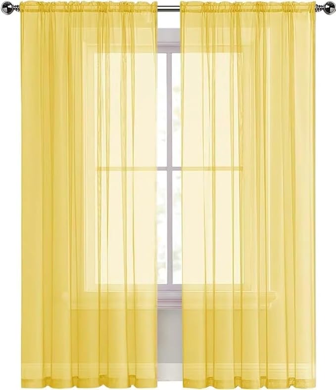 SpaceDresser Yellow Sheer Curtains 4 Panels Rod Pocket Semi-Sheer Curtain 72 Inches Long Light Filtering Voile Window Drapes for Bedroom Living Room Kitchen, Each 52W x 72L
