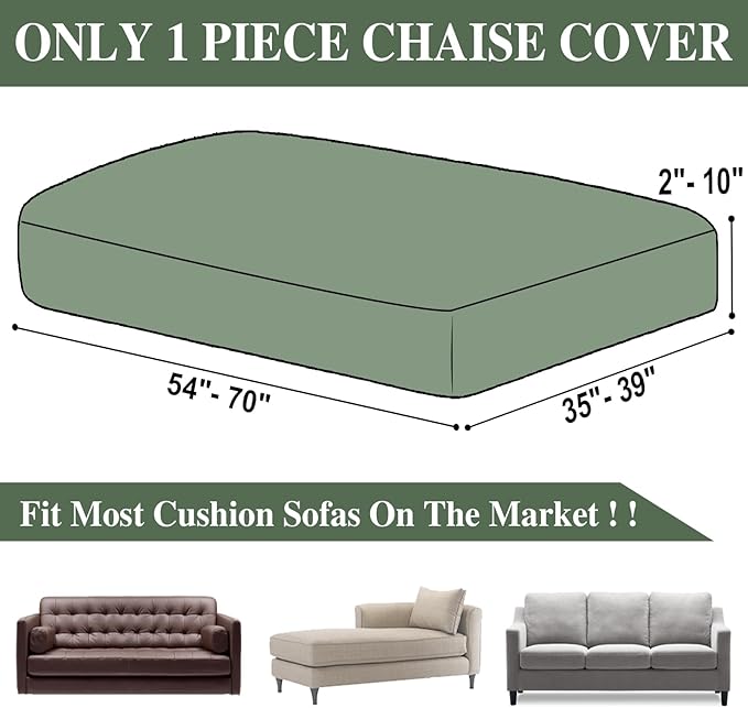 Couch Cushion Cover Chaise Lounge Cover Washable Separate Seat Chaise Couch Cover Stretch Sectional Sofa Slipcover(1 Piece for Chaise or Sofa 3-Seater, Green)