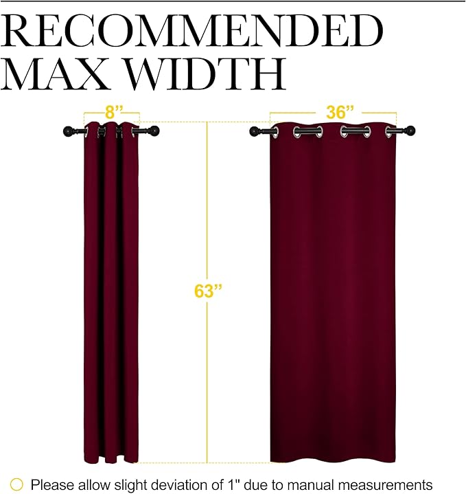 NICETOWN Blackout Curtains for Bedroom, Window Room Darkning Curtains/Drapes, Cold and Heat Reduction Curtains for Kitchen Living Room (Wine Red, 2 Panels, W42 x L63 inches)