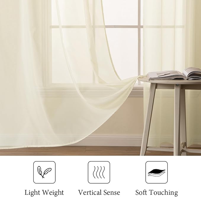 MIULEE 2 Panels Solid Color Light Cream Sheer Window Curtains Elegant Window Voile Panels/Drapes/Treatment for Bedroom Living Room (54 X 84 Inches Light Cream)