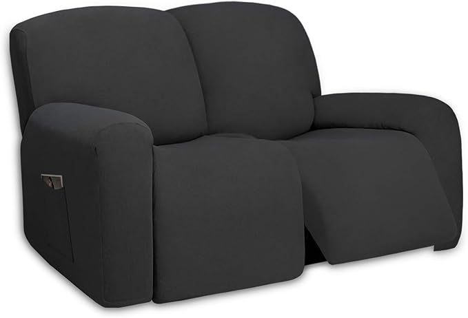 PureFit Super Stretch Loveseat Recliner Sofa Couch Cover with Pocket – 2 Seats Non Slip Soft Sofa Slipcover, Washable Reclining Furniture Protector for Kid,Pets (Recliner Loveseat, Dark Gray)