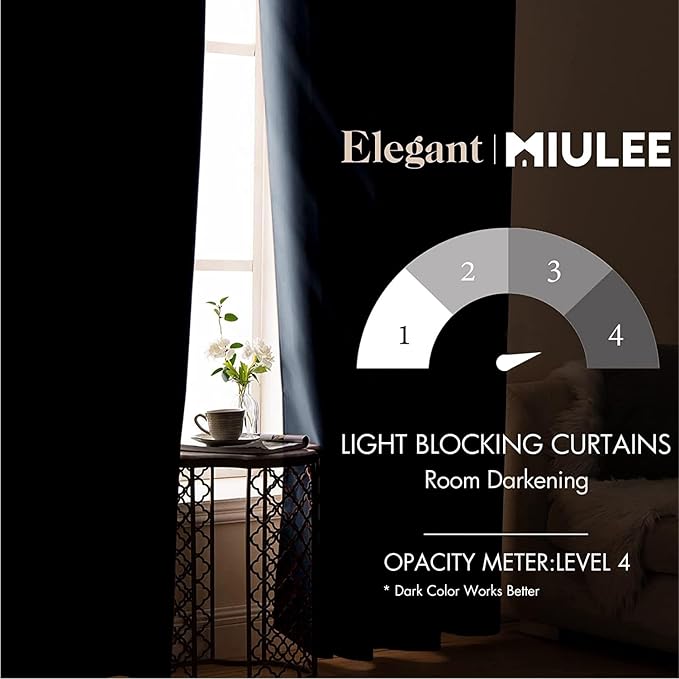 MIULEE Blackout Room Darkening Curtains Thermal Insulated Drapes Solid Window Treatment Set Grommet Top Light Blocking Curtain for Living Room/Bedroom 2 Panels 42 x 63 inch Stone Blue